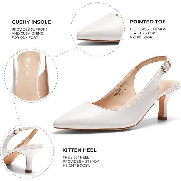 Dream Pairs Women White-pu Faux Suede Pointed Toe Slingback Low Kitten Heels - Picture 5 of 7